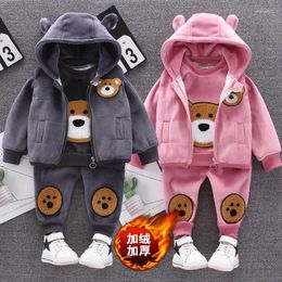 Clothing Sets Kids Thickened Children Padded Warm Tripartite Boys Girls Cotton Top Coat Pants 3Pcs Toddler Cute Plush Outfit Baby Costume