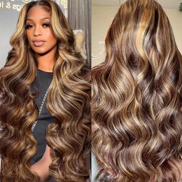 30 40 Inch 4/27 Highlight Colored Ombre Blonde Body Wave Wig Human Hair Brazilian 13x6 HD Transparent Lace Frontal Wig For Women