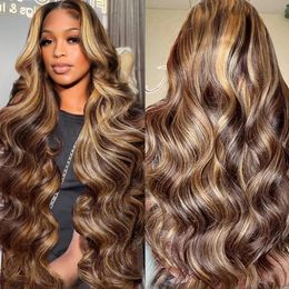 30 40 polegadas 4/27 Destaque ombre colorido loira onda corporal peruca humano cabelo brasileiro 13x6 hd transparente renda frontal peruca para mulheres