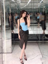 Skirts Celebrity Fan Women's Half Skirt Fashionable Sweet And Elegant Wrinkled High Waist Wrapped Hip Small Leather