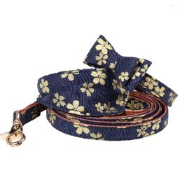 Dog Collars Collar Neckerchief And Leash 3 Pieces Set Flowers Printed Adjustable Necklace Bowknot Pet Supply Puppy For Small Dogs