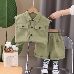 Clothing Sets Summer Baby Boy Clothes 2024 Toddler Boutique Outfits For Kids Solid Color Sleeveless Shirts Tops And Shorts Two Piece Set