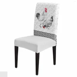 Chair Covers Retro Rooster Hen Floral Texture Dining Spandex Stretch Seat Cover For Wedding Kitchen Banquet Party Case