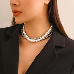 Pendant Necklaces American Hip-hop Choker Elegant Multi-layered Faux Pearl Necklace Set For Women Adjustable Length Stainless Alloy Neck