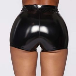 Women High Waist Leather Hot Pants Short Erotic Shiny Shaping PVC Boxer Glossy Bag Hip Latex Shorts Sexy Bottom Underwear Catsuit Costumes