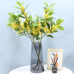 Decorative Flowers Artificial Tree Branch Osmanthus Fragrans Small Yellow Flower Green Leaf No Watering Po Props Home Decoration Faux Plant