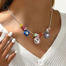 Pendant Necklaces Obega Multicolor Heart Round Charm Necklace Yellow Pink Purple Letter Shiny Crystal Dopamine Summer Stone Part Jeweley