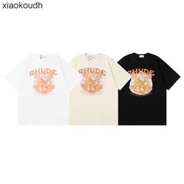 Rhude High end designer T-shirts for Chaopai herbal plant simple color printing round neck short sleeve t-shirt for men and women With 1:1 original labels