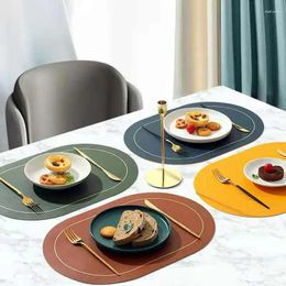 Table Mats 1PCS Oval Placemat Sets Double-Sided Faux Leather Design Dining Waterproof Non-Slip Kitchen Grey