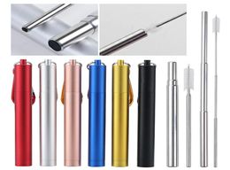 Telescopic Metal Drinking Collapsible Reusable Straw Portable Stainless Steel Straws with Case and Brush for Travel Outdoor2028254