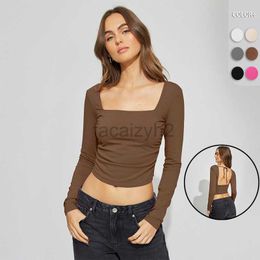 Women's T Shirt sexy Tees Y2K Women's New Long sleeved Slim Fit Inner Wear T-shirt Spicy Girl Square Neck Open Back Design Feel Top tops