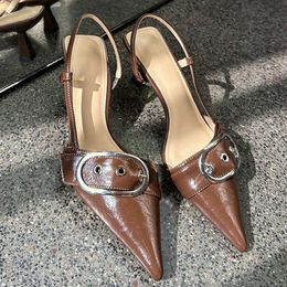 Pointed Toe Mule Shoes Pumps Low Heel Metal Buckle Designer Sandals Women Female Summer 2024 Sexy Slingback Mueller Heels