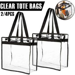 Storage Bags 2/4Pcs Large Capacity Clear Tote Multipurpose Lunch Bag With Zipper Flexible Transparent Shoulder For Work School