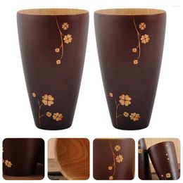 Cups Saucers 2pcs Carved Tea Mug High-Quality Wood Coffee Cup For Daily Use (250ml)