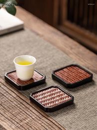 Tea Trays 2/6pcs Solid Wood Tray Desktop Small Pot Mat Chinese Zen Heat Proof Home Wooden Teaware Accessories