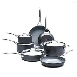 Cookware Sets Anodized Ceramic Nonstick Set- 11 Piece Pots And Pans With Stainless Steel Lids PFAS-Free Oven Safe Scratch-Resistant