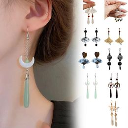 Dangle Earrings Chinese Style For Women Girls Ancient Folding Fan Moon Beaded Long Tassel Party Jewelry Gifts