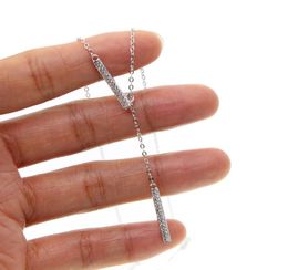 Wholelariat Y necklace Rhodium plated 925 sterling silver summer women sexy necklaces with double cz bar charm simple fashion1899629