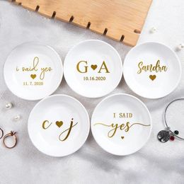 Party Favor Personalized Engagement Trinket Ring Dish Wedding Couple Jewelry Tray Round Holder Bridal Shower Bachelorette