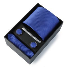 Top Quality Classic Business Ties Hanky Cufflink Clips Set Solid Color Necktie For Men Slim Gravatas Wedding Party In Gift Box 240511