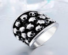 Rock Roll Punk Unique Heavy Gothic Black Silver Color Horror Skulls Stainless Steel Mens Ring US Size4592845