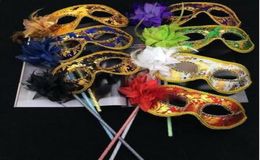Venetian masquerade music ball mask on stick Mardi Gras Costume eyemask printing Halloween Carnival Hand Held Stick party Mask6754538