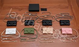 New Luxury Brand CC Change Bag Chain Cardholder Classic Wallet Card Clip Caviar Cowhide Sheep Belt Box