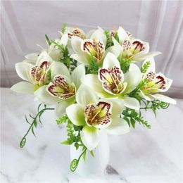Decorative Flowers 10Pcs/Set Artificial Orchid Flores Silk Fake Flower Wedding Arrangement Simulation Desk Ornaments Vase Accessories