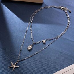 Pendant Necklaces Bohemian Summer Exquisite Small Conch Pearl Starfish Layered Necklace Ocean Series Short Chain Fashion Versatile Beach