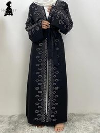 Ethnic Clothing Black Circle Diamond Abaya Muslim Woman Dubai Ramadan Abayas Kaftan Islamic Elegant Dresses Long Robe Galabia Islam Prayer