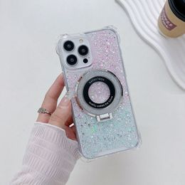 Soft Silicone phone case Bling Glitter iPhone case Magnetic Ring Holder Gradient Clear Plating Holder Bracket Case For iPhone 11 12 13 14 15 Pro Max Plus Cover