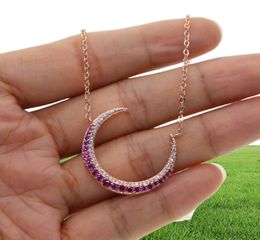 rose gold plated fashion chain red white cubic zirconia crescent moon Horn charm elegance Christmas gift CZ moon necklace3092065