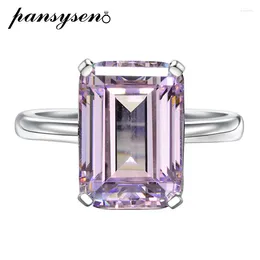 Cluster Rings PANSYSEN Luxury 925 Sterling Silver 10CT Emerald Cut Pink Sapphire Citrine Gemstone Wedding Engagement For Women