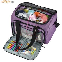 KOOKNIT Knitting Bag Yarn Tote Organiser with Inner Divider for Wool Crochet Hooks Knitting Needles Sewing Set DIY Storage Bag 240510