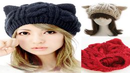 Women Cat Ear Knitted Hats Elegant Ladies Rabbit Beanie Cap Outdoor Fashion Female Winter Warm Travel Ski Hat TTA14979992208