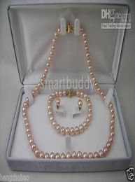 Fine Natural 78MM Akoya Pink Pearl Necklace Bracelet Earrings SET 14K2206301