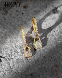 WANTME Genuine 925 Sterling Silver Luxury Zircon CZ Lock Key Tassel Stud Earrings for Women Punk Gothic Rock Party Jewelry 2105078389839