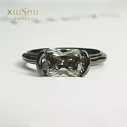 Cluster Rings Personalized Minimalist Black Gold Plated Pillow Shaped 925 Silver Ring With High Carbon Diamond Inlay Niche Design Versatile