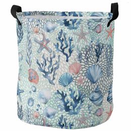 Laundry Bags Summer Ocean Retro Watercolor Foldable Dirty Basket Kid's Toy Organizer Waterproof Storage Baskets