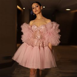 Glittering Graduation Cocktail Dress Sweetheart Pleated Mini for Teen Tulle Sequin Homecoming Dresses for Women Custom Made