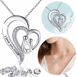 Pendant Necklaces Exquisite Fashion Heart Necklace For Women Charm Love Mom Colorf Zircon Jewellery Classic Mothers Day Gift Drop Deli Dhyt4