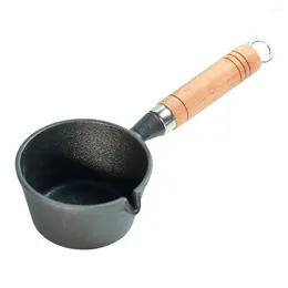 Pans Cast Iron Pan Wok Warmer Pot Mini Egg Frying Soup Sauce Boiling Melting Food Stockpot Wood Handle