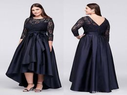 Black Plus Size High Low Formal Dresses With Half Sleeves Sheer Jewel Neck Lace Evening Gowns ALine Cheap Short Prom Dress6962758