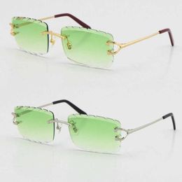 2021 Metal Style Rimless diamond Cut Carved lens Square Sunglasses C Decoration Fashion male and female 18K Gold With box Sun Glas4365071