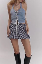 Skirts Fashion Womens Chequered Floral Bud Skirt Cute Plaid Print Elastic Waist Low Miniskirt Skin Friendly S M L