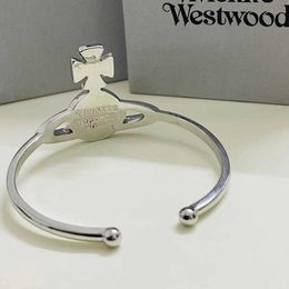 Brand Westwood Silver Full Diamond Saturn Bracelet Female Light Luxury Simple Earth Planet Open Nail With logo 98FG