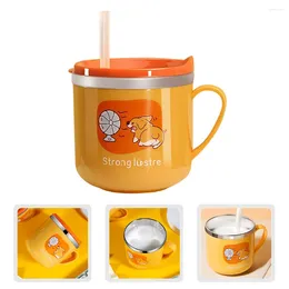 Mugs Kids Cups With Lids Sippy Cup Stainless Steel Water Cartoon Milk Household Plastic Case Drinking Child
