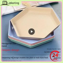 Plates Hexagonal Plate Solid Wood Fruit Bone Spit Wheat Straw Tray Afternoon Tea Dinner Pallet Wooden Tableware