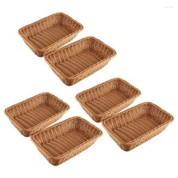 Plates A50I 6 Pcs Rectangular Basket For Table Or Counter Display Bread Fruits And Vegetables Wicker Baskets Markets Bakery