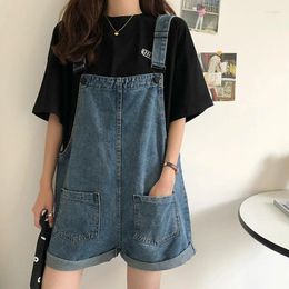 Women's Jeans Rompers Short Playsuits For Women Denim Jumpsuit Korean Style Baggy Vintage Blue Overalls Pants Y2k Female Clothes